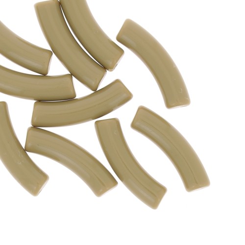 Perles tube incurvé en acrylique opaque 32x8 mm - Kaki x6