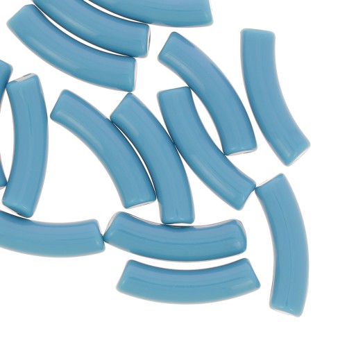 Perles tube incurvé 32x8 mm en acrylique opaque - Bleu x6
