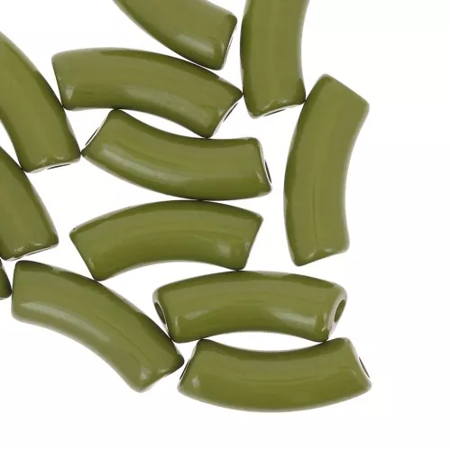Perles tube incurvé 35x11 mm en acrylique opaque - Olive x6