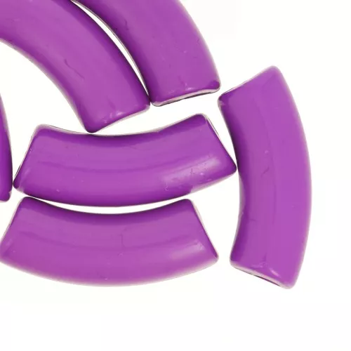 Perles tube incurvé 35x11 mm en acrylique opaque - Prune x6