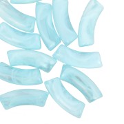 Perles tube incurvé 35x11 mm en acrylique transparente Marbré Turquoise - Blanc x6