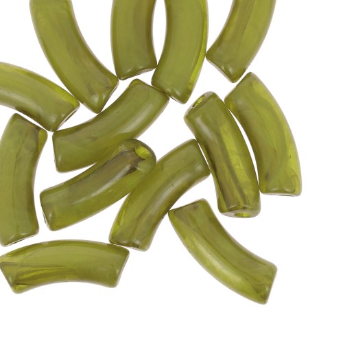 Perles tube incurvé 35x11 mm en acrylique transparente - Marbré Olive x6