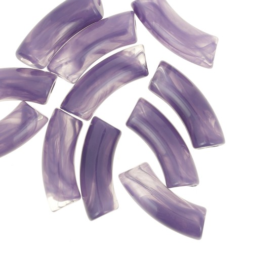 Perles tube incurvé 35x11 mm en acrylique transparente - Marbré Violet foncé x6