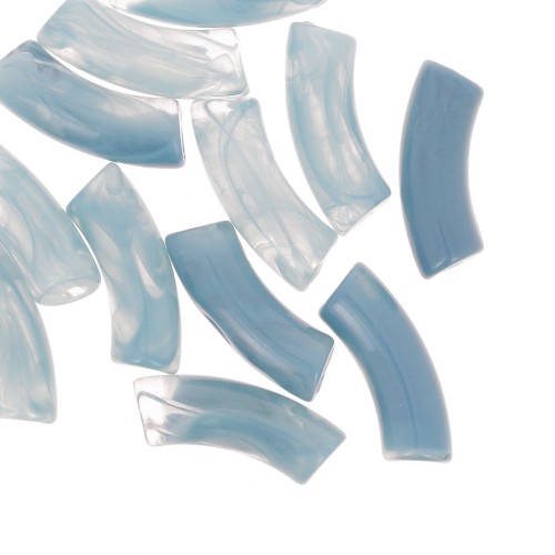 Perles tube incurvé 35x11 mm en acrylique transparente - Marbré Bleu gris x6