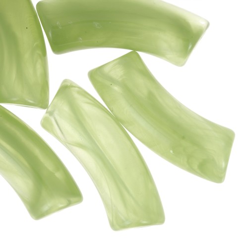 Perles tube incurvé 35x11 mm en acrylique transparente - Marbré Vert pomme x6