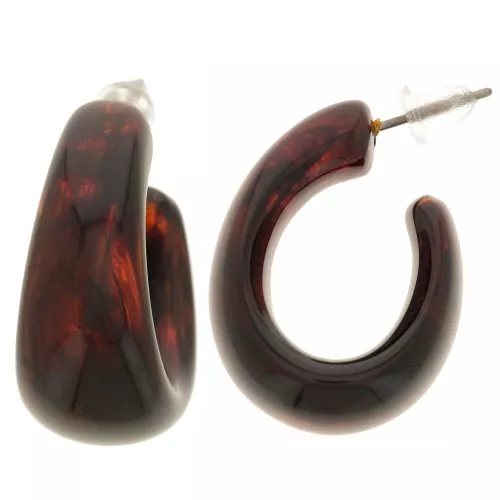 Créoles larges 27 mm en résine translucide - Ambre marbré x2