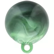 Cabochon rond en résine opaque 15 mm avec anneau fermé - Marbré Vert foncé x1