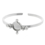 Bague fine réglable T59 à T64 cabochon 4 mm & petites boules - Acier inox 304 |raw }}