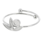 Bague fine réglable T.53 à T.58 motif fleur & cabochon 3 mm - Acier inox 316L x1