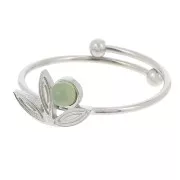 Bague fine réglable T.53 à T.58 motif fleur & cabochon 3 mm - Acier inox 316L x1