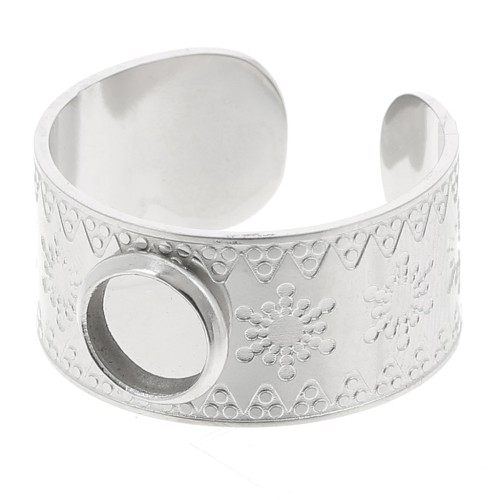 Bague large travaillée réglable T.51 à T.58 - cabochon 6 mm - Acier inox 316L