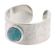 Bague large travaillée réglable T.51 à T.58 - cabochon 6 mm - Acier inox 316L