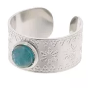 Bague large travaillée réglable T.51 à T.58 - cabochon 6 mm - Acier inox 316L