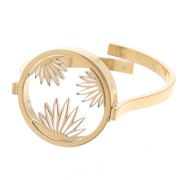 Bague ronde réglable - motif floral - cabochon plat 10 mm - Acier inox 316L Doré