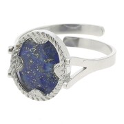 Bague ovale réglable - motif demi soleil - cabochon plat 10x8 mm - Acier inox 316L