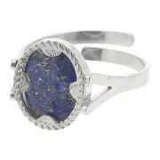 Bague ovale réglable - motif demi soleil - cabochon plat 10x8 mm - Acier inox 316L