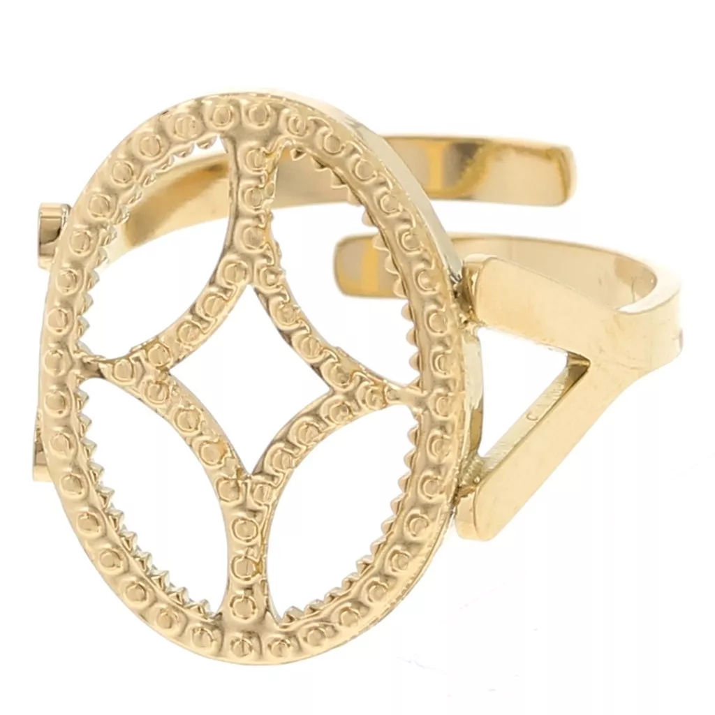 Bague Carrée Métal Doré Avec Cabochon Bleu Et Strass - Taille 51 - Occasion Bon état