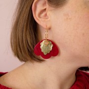 Pendentif 3 pétales 36x45 mm en acétate transparent - Marbré Olive x1