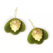 Pendentif 3 pétales 36x45 mm en acétate transparent - Marbré Olive x1