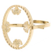 Bague ovale réglable - motif ginkgo - cabochon plat 18x13 mm Acier inox 316L Doré|raw }}