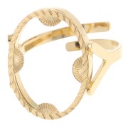 Bague ovale réglable motif demi soleil cabochon plat 18x13 mm Acier inox 316L Doré|raw }}