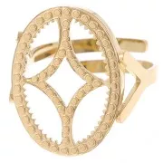 Bague ovale réglable - motif design - cabochon plat 18x13 mm Acier inox 316L Doré