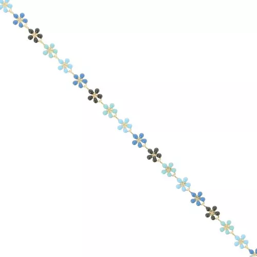 Chaîne maille fantaisie fleurs 6 mm Résine époxy - Bleu - Noir - Doré x 50cm