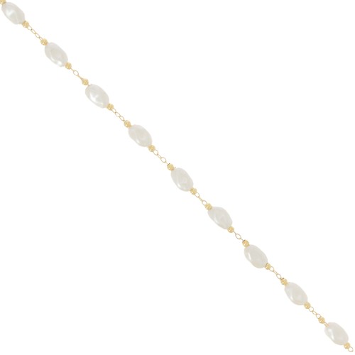 Chaîne perlée 5 mm - imitations perles d'eau douce irrégulières - Doré x50cm