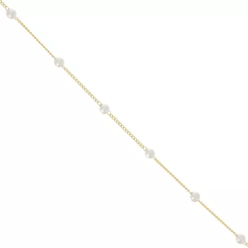 Chaîne perlée 4 mm maille gourmette - imitations perles d'eau douce - Doré x50cm