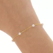 Chaîne perlée 4 mm maille gourmette - imitations perles d'eau douce - Doré x50cm