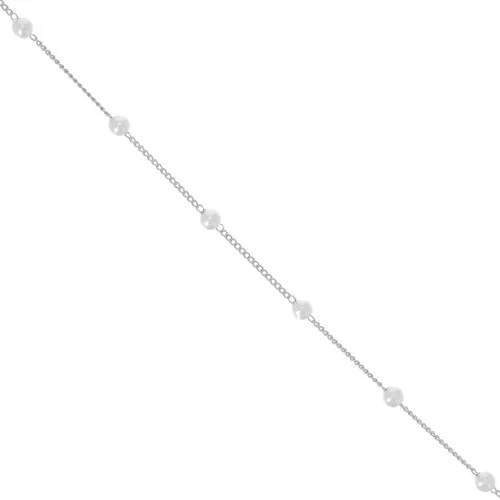 Chaîne perlée 4 mm maille gourmette - imitations perles d'eau douce -Argenté x50cm