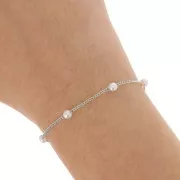 Chaîne perlée 4 mm maille gourmette - imitations perles d'eau douce -Argenté x50cm