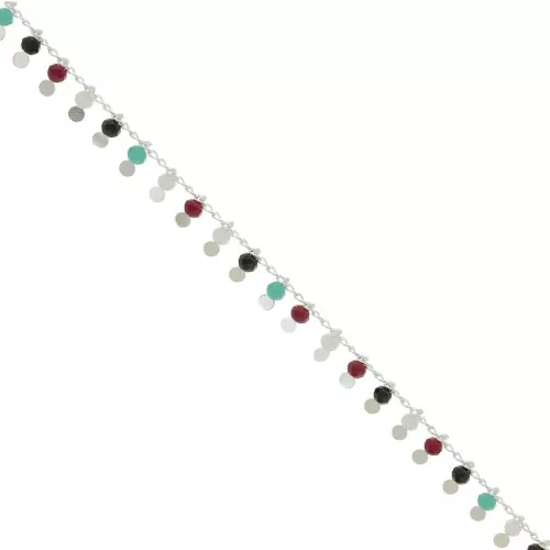 Chaîne perlée maille rombo 1.8mm avec perles facettées 3.5 mm - Argenté x 50cm