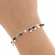 Chaîne perlée maille rombo 1.8mm avec perles facettées 3.5 mm - Argenté x 50cm