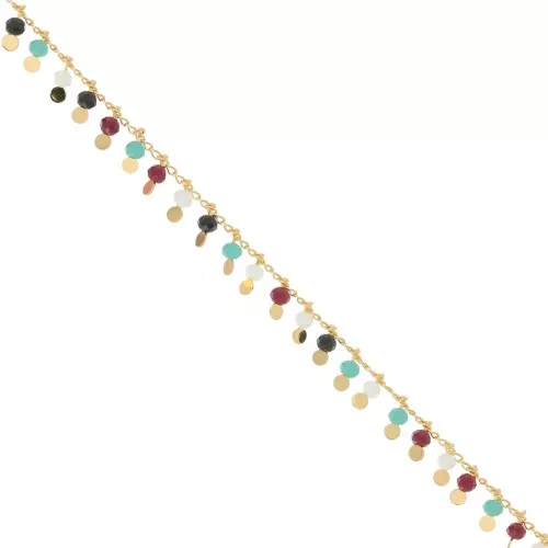 Chaîne perlée maille rombo 1.8 mm avec perles facettées 3.5 mm - Doré x 50cm