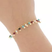 Chaîne perlée maille rombo 1.8 mm avec perles facettées 3.5 mm - Doré x 50cm