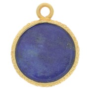 Breloque ronde plate 10mm pierre gemme & serti texturé - Doré Or fin Lapis Lazuli|raw }}