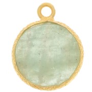 Breloque ronde plate 10 mm pierre gemme & serti texturé - Doré Or fin - Amazonite|raw }}