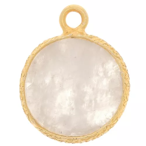 Breloque ronde plate 10 mm pierre gemme & serti texturé Doré Or fin Pierre de lune