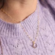 Breloque ronde plate 10 mm pierre gemme & serti texturé -Doré Or fin - Quartz Rose