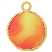 Breloque ronde plate 10 mm pierre gemme & serti texturé Doré Or fin Imit Cornaline|raw }}