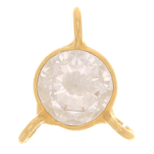 Intercalaire rond 3 anneaux avec oxyde de Zirconium 6 mm Doré Or fin - Crystal x1