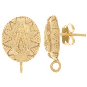 Clous d'oreilles ovale motif ethnique anneau ouvert - 18x12mm - Doré à l'or fin x2|raw }}