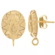 Clous d'oreilles ovale motif ethnique anneau ouvert - 18x12mm - Doré à l'or fin x2