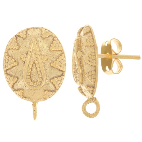 Clous d'oreilles ovale motif ethnique anneau ouvert - 18x12mm - Doré à l'or fin x2