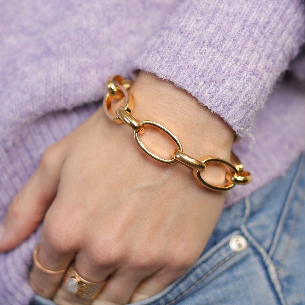 Bracelet ajustable maille fantaisie bleu acier inox doré