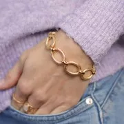 Bracelet grosse maille forçat ovale 16 mm effet diamanté - Doré à l'or fin x 19cm