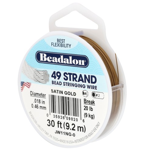 Fil Cablé 49 brins 0.46 mm - Beadalon - Acier inoxydable - Doré satiné x9.2m