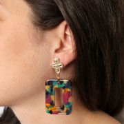 Pendentif rectangle évidé en acétate 40x30 mm - Ecaille de tortue - Marron - Noir