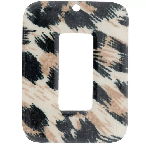 Pendentif rectangle évidé en acétate transparent 40x30 mm - Léopard Noir - Marron